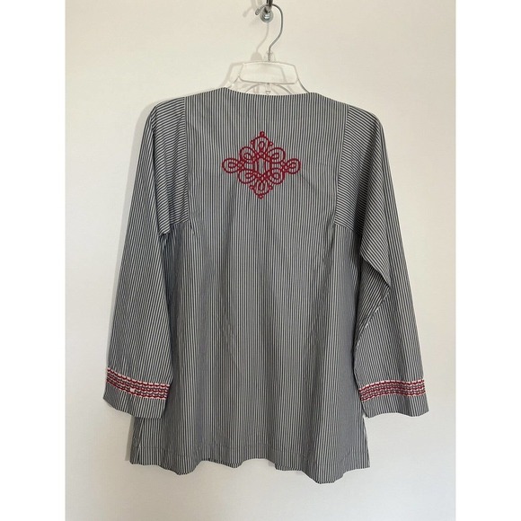 Striped Embroidered Blouse - Red and Black - Picture 7 of 9